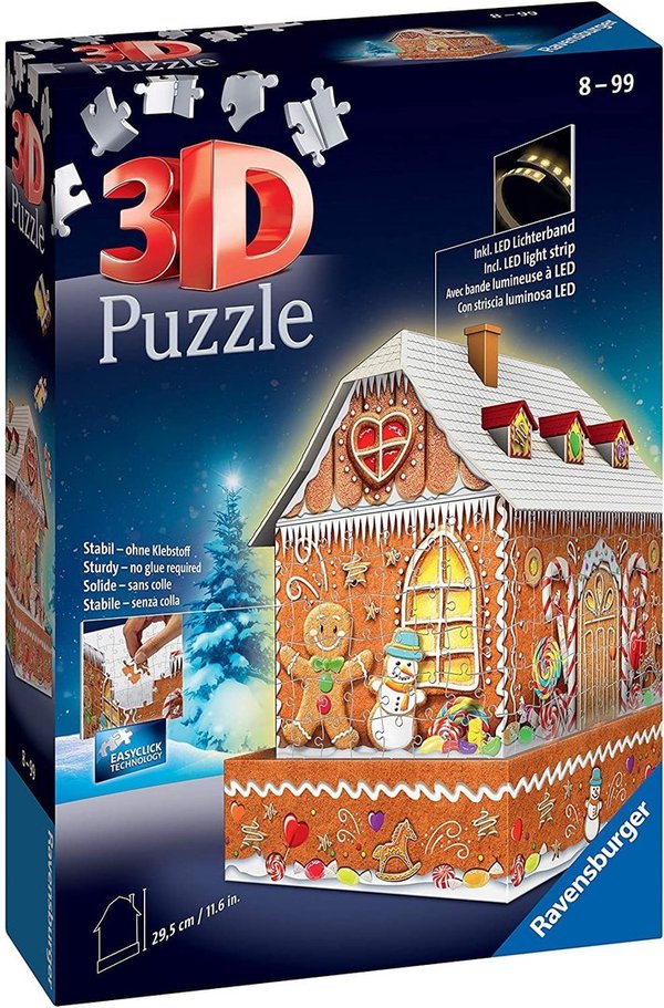 3-D Puzzle Lebkuchenhaus bei Nacht
