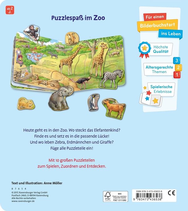 Mein großes Puzzle-Spielbuch Zoo Ab 2 Jahren mit 10 Puzzleteilen.